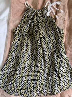Ann Taylor Silk Blend Navy Interlocking Circle Beaded Halter Cami